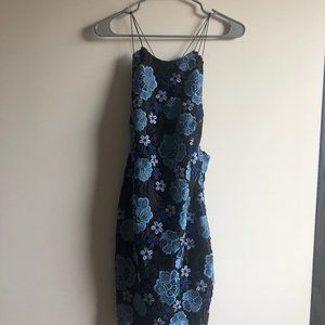 Backless Blue Flower Embroidere Dress from Topshop